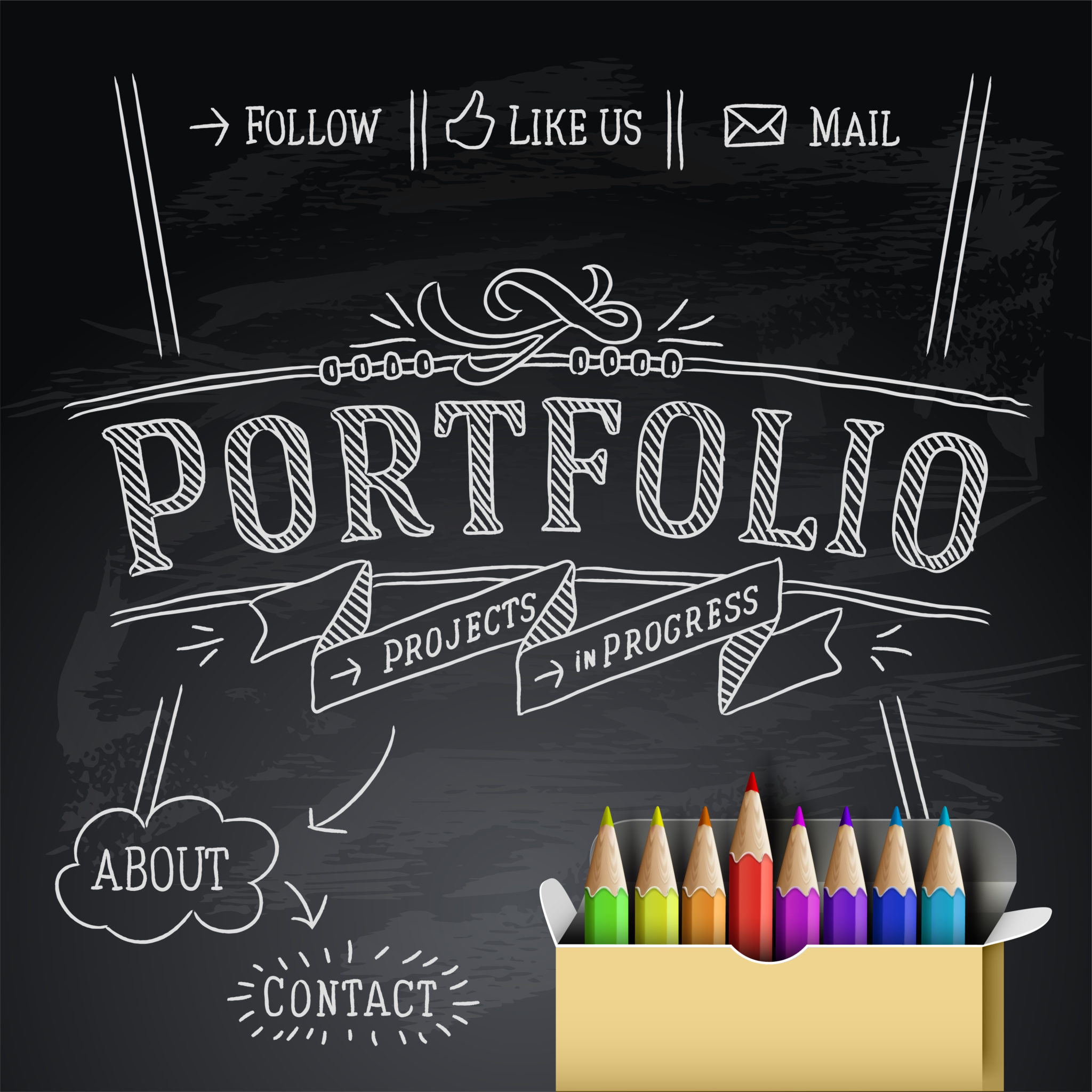 Portfolio 1 Web design chalk writing, vector Eps10 image