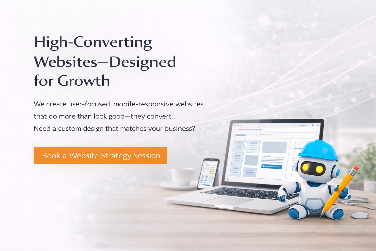 Laptop displaying website wireframes representing high-converting website design and development