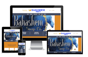 Bahashem Soap Company responsive eCommerce website displayed on desktop, tablet, and mobile devices