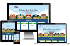 List and Save Real Estate responsive website displayed on desktop, tablet, and mobile devices